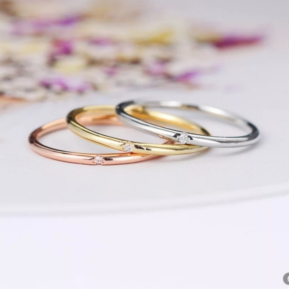 Copper One Stone Ring Band Silver